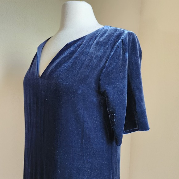 Sundance Velvet Silk Dress Women Small Olivia Short Sleeve Shift Midnight Blue‎ - Picture 4 of 16